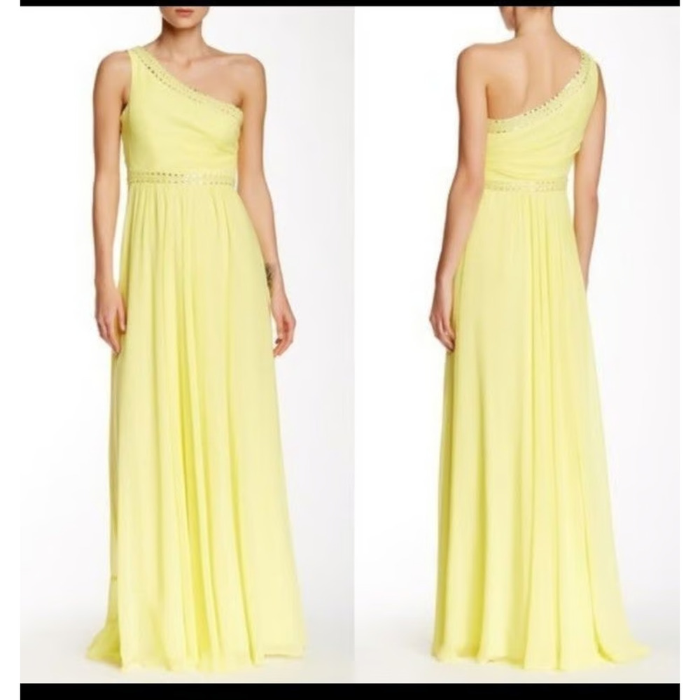 BCBGMaxazria Embellished Asymmetric One Shoulder Long Dress Yellow Womens Size 6